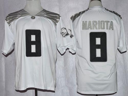 Ducks #8 Marcus Mariota White Diamond Quest Stitched NCAA Jersey