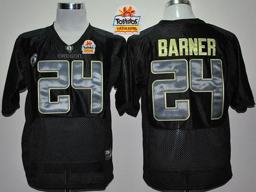 Ducks #24 Kenjon Barner Black With PAC-12 Patch Tostitos Fiesta Bowl Stitched NCAA Jersey