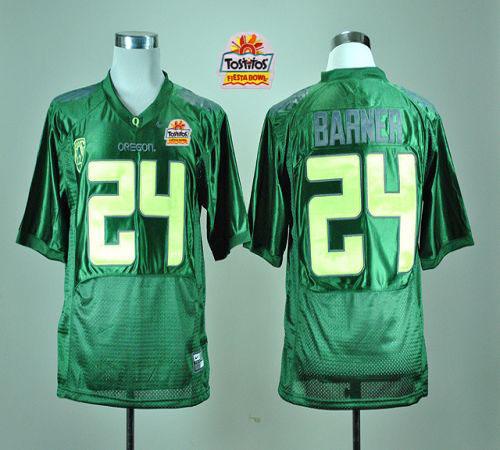 Ducks #24 Kenjon Barner Green With PAC-12 Patch Tostitos Fiesta Bowl Stitched NCAA Jersey