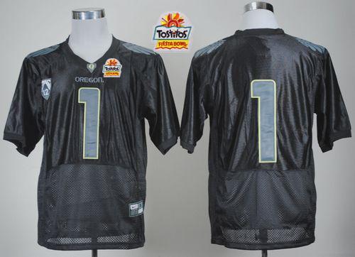 Ducks #1 Fan Black With PAC-12 Patch Tostitos Fiesta Bowl Stitched NCAA Jersey