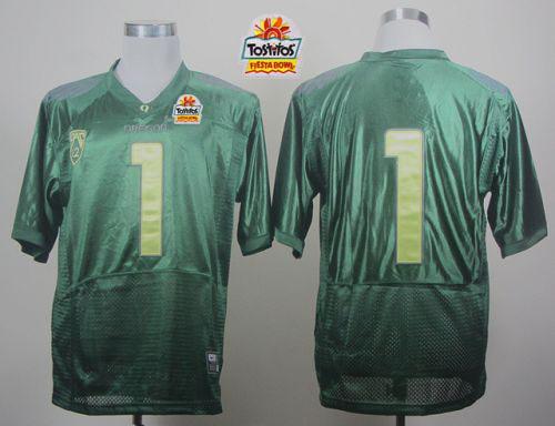 Ducks #1 Fan Green With PAC-12 Patch Tostitos Fiesta Bowl Stitched NCAA Jersey