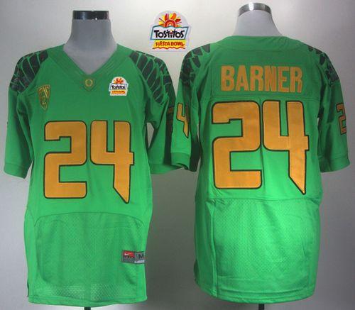 Ducks #24 Kenjon Barner Green Elite PAC-12 Patch Tostitos Fiesta Bowl Stitched NCAA Jersey