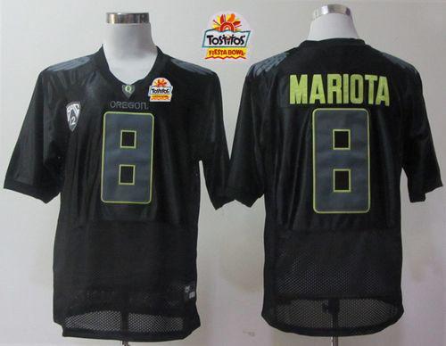 Ducks #8 Marcus Mariota Black Pro Combat Pac-12 Tostitos Fiesta Bowl Stitched NCAA Jersey