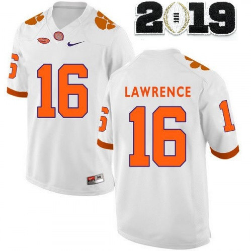 Men's Clemson Tigers #16 Trevor Lawrence White Stitched Football Jersey