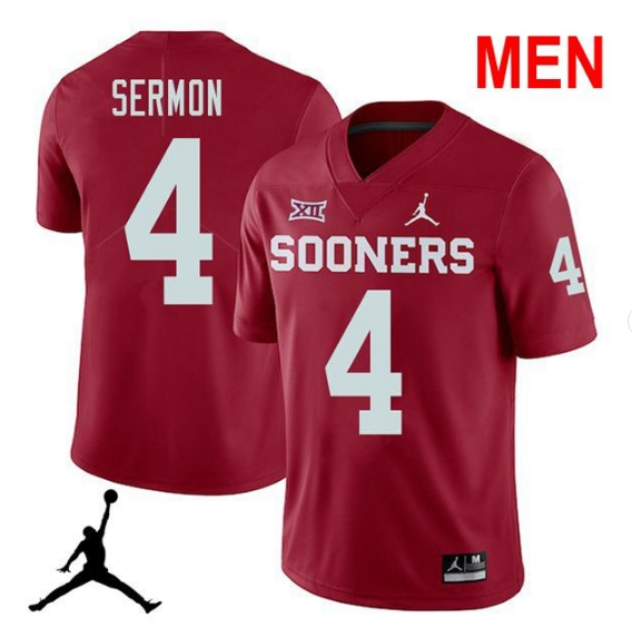 Men's #4 Trey Sermon Oklahoma Sooners Red 2019 NCAA Football stitched Jersey