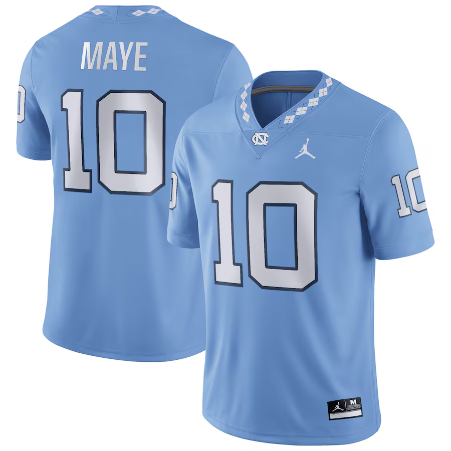 Men's North Carolina Tar Heels #10 Drake Maye Blue Stitched NCAA Jersey