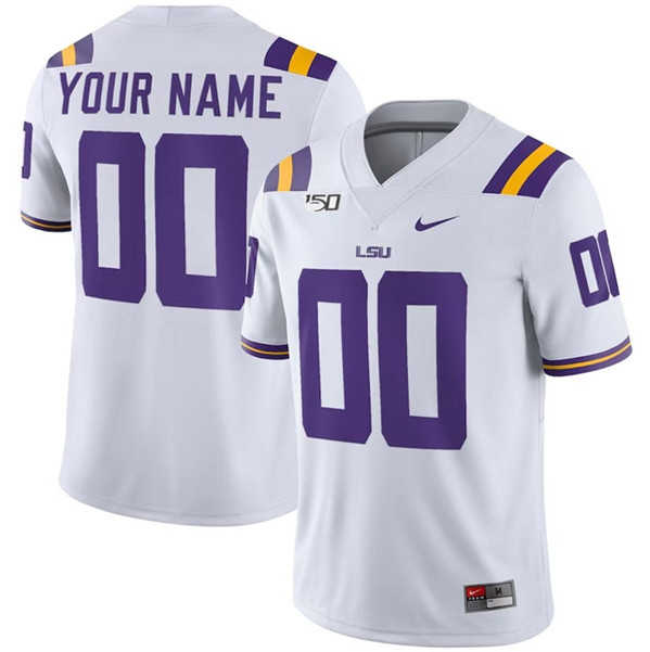 Men's LSU Tigers ACTIVE PLAYER Custom White With 150th Patch Limited Stitched Jersey