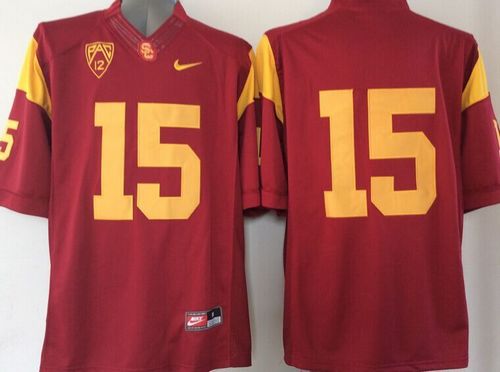 Trojans #15 Red PAC-12 C Patch Stitched NCAA Jersey