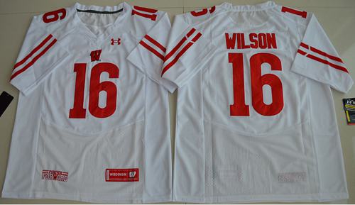 Badgers #16 Russell Wilson White Under Armour Stitched NCAA Jersey