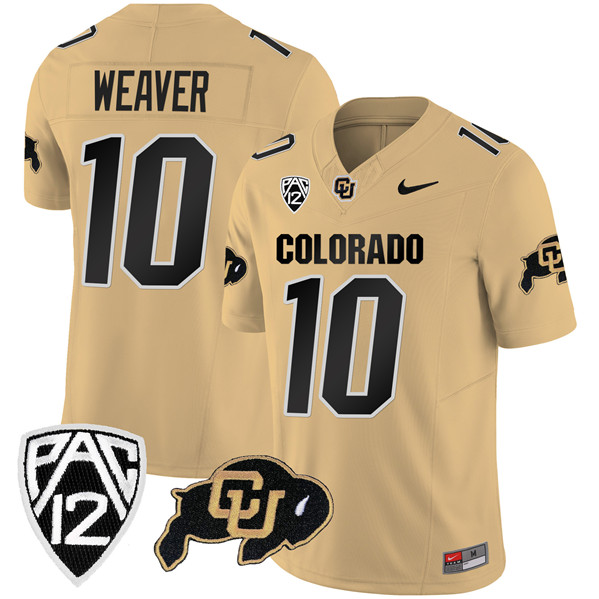 Men's Colorado Buffaloes #10 Xavier Weaver Gold 2023 F.U.S.E. With PAC-12 Patch Stitched Football Jersey