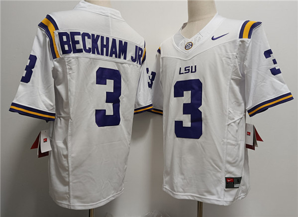 Men's LSU Tigers #3 Odell Beckham Jr. White Stitched Jersey