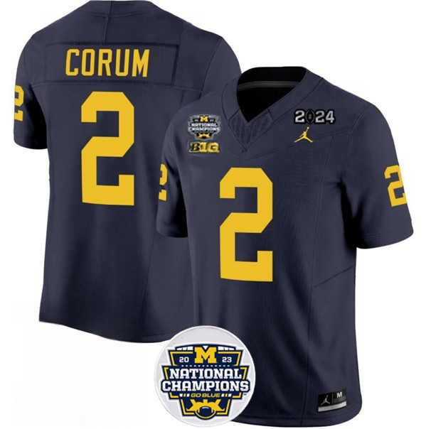 Men's Michigan Wolverines #2 Blake Corum 2024 F.U.S.E. Navy National Championship Stitched Jersey