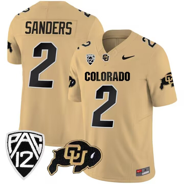 Men's Colorado Buffaloes #2 Shedeur Sanders Gold 2023 F.U.S.E. With PAC-12 Patch Stitched Football Jersey