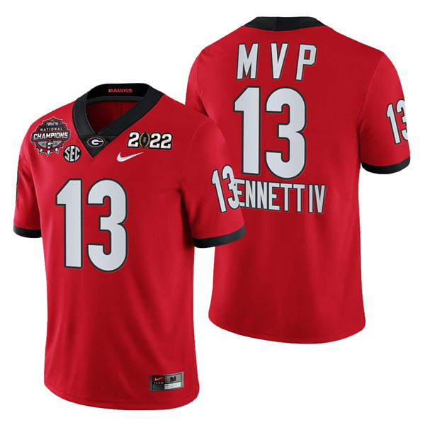 Men's Georgia Bulldogs #13 Stetson Bennett 2021/22 CFP National Champions Red College Football Stitched Jersey