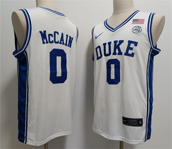 Men's Duke Blue Devils #0 Jared McCain White Stitched Basketball Jersey