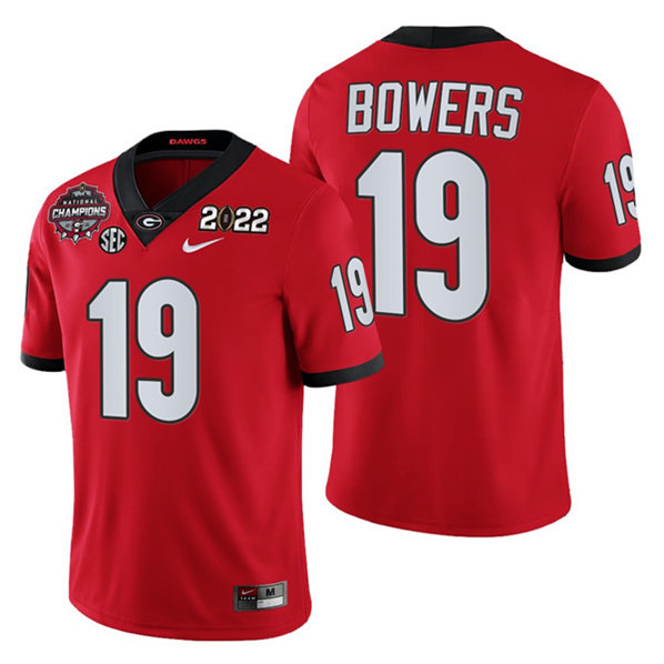 Men's Georgia Bulldogs #19 Brock Bowers 2021/22 CFP National Champions Red College Football Stitched Jersey