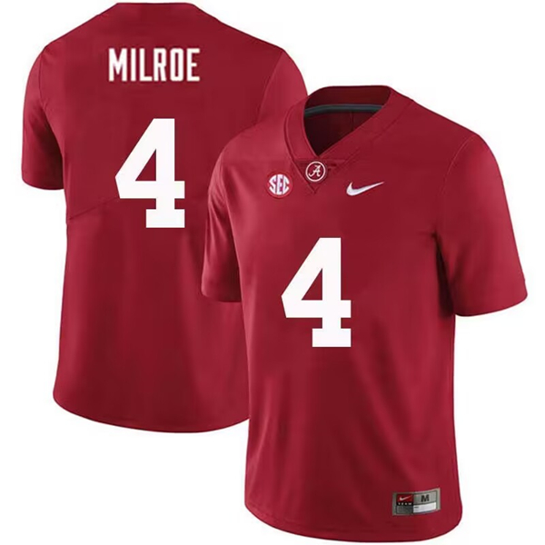 Men's Alabama Crimson Tide #4 Jalen Milroe Red Football Stitched Jersey