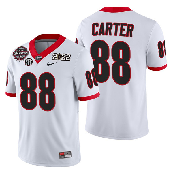 Men's Georgia Bulldogs #88 Jalen Carter 2021/22 CFP National Champions White College Football Stitched Jersey