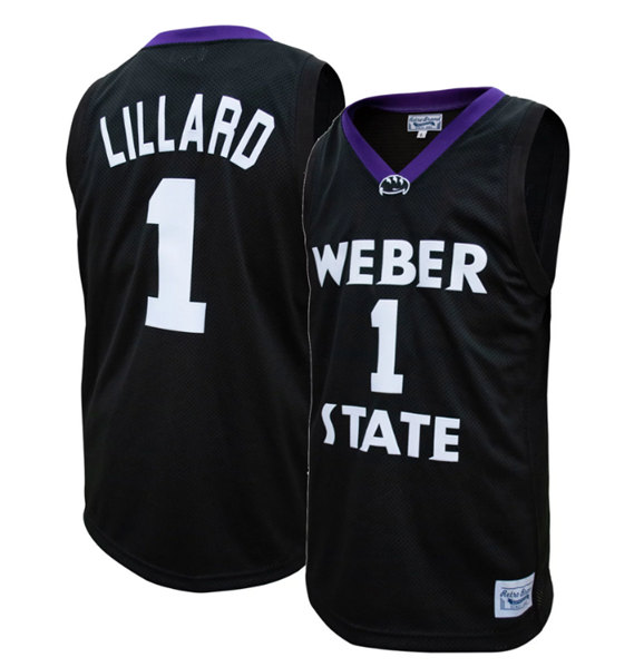 Men's Weber State Wildcats #1 Damien Lillard Black Stitched Basketball Jersey