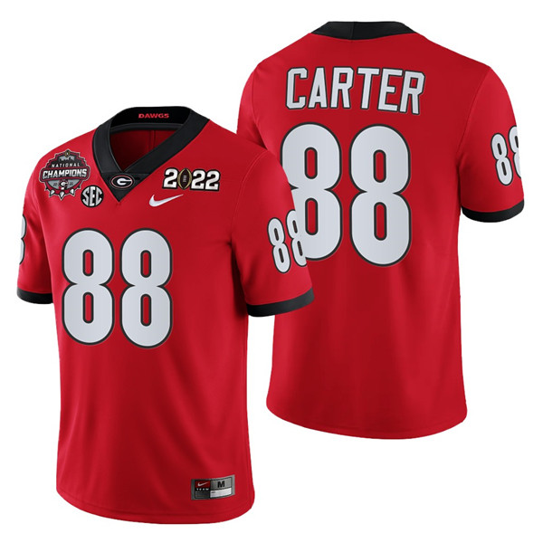 Men's Georgia Bulldogs #88 Jalen Carter 2021/22 CFP National Champions Red College Football Stitched Jersey