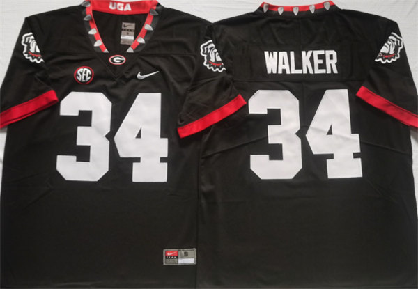 Men's Georgia Bulldogs #34 WALKER Black College Football Stitched Jersey