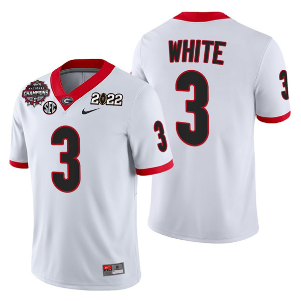 Men's Georgia Bulldogs #3 Zamir White 2021/22 CFP National Champions White College Football Stitched Jersey