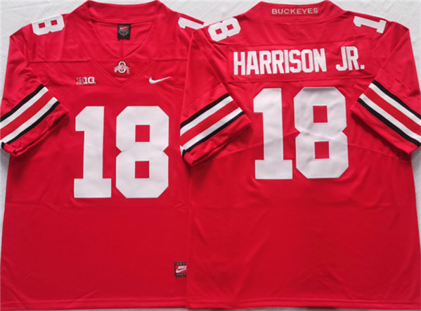 Men's Ohio State Buckeyes #18 Harrison jr Red Stitched Jersey