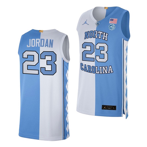 Men's North Carolina Tar Heels #23 Michael Jordan Blue White Split Stitched Jersey