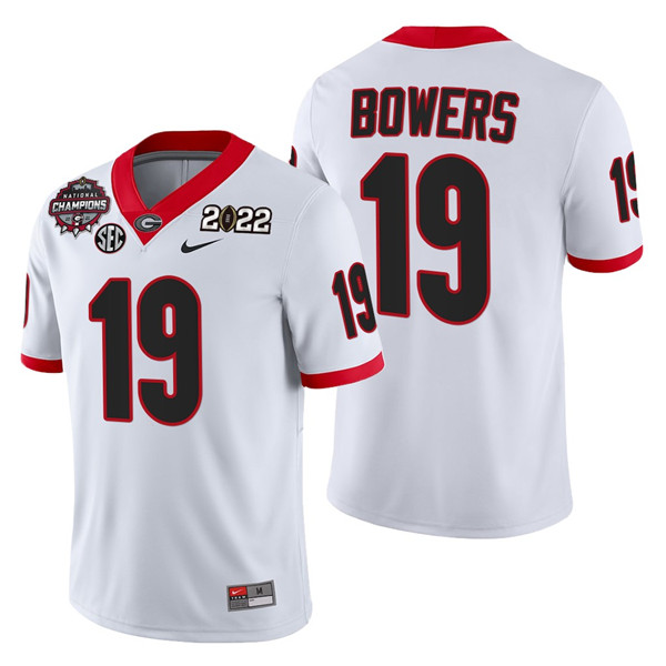 Men's Georgia Bulldogs #19 Brock Bowers 2021/22 CFP National Champions White College Football Stitched Jersey