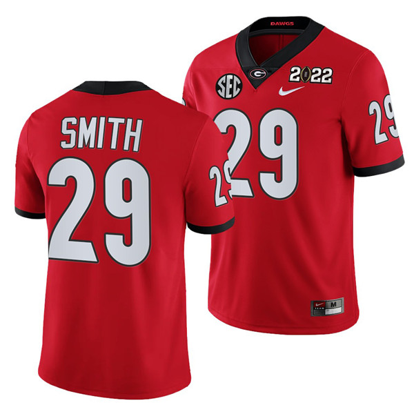 Men's Georgia Bulldogs #29 Christopher Smith 2022 Patch Red College Football Stitched Jersey