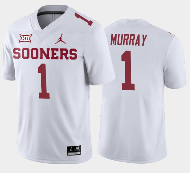 Men's Oklahoma Sooners Crimson #1 Kyler Murray White Stitched Jersey