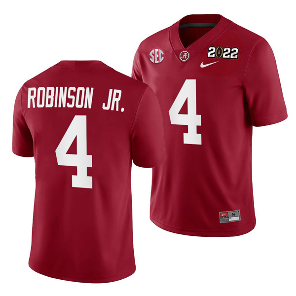 Men's Alabama Crimson Tide #4 Brian Robinson Jr. 2022 Patch Red College Football Stitched Jersey