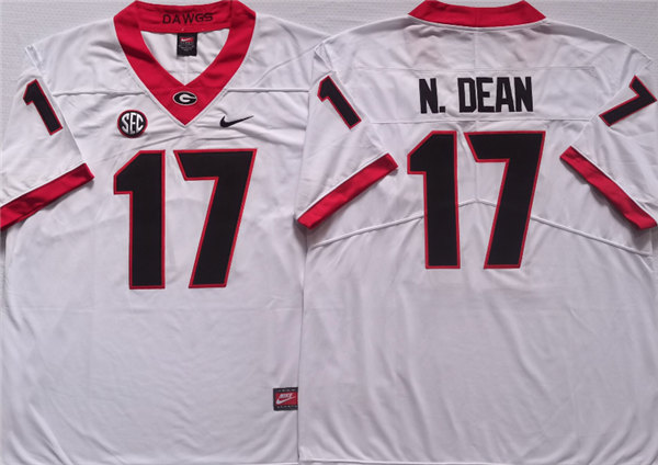 Men's Georgia Bulldogs #17 N.DEAN White College Football Stitched Jersey