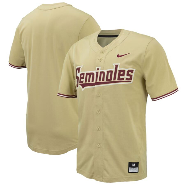 Florida State Seminoles Gold Full-Button Baseball Stitched Jersey