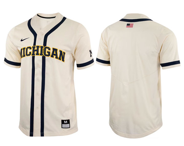 Men's Michigan Wolverines Cream Stitched Baseball Jersey