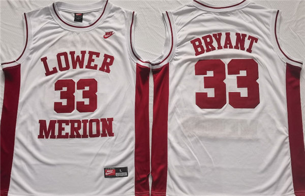 Men's Lower Merion #33 Kobe Bryant White Stitched Jersey
