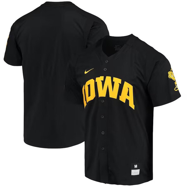 Men's Iowa Hawkeyes Black Elite Full-Button Vapor Stitched Baseball Jersey