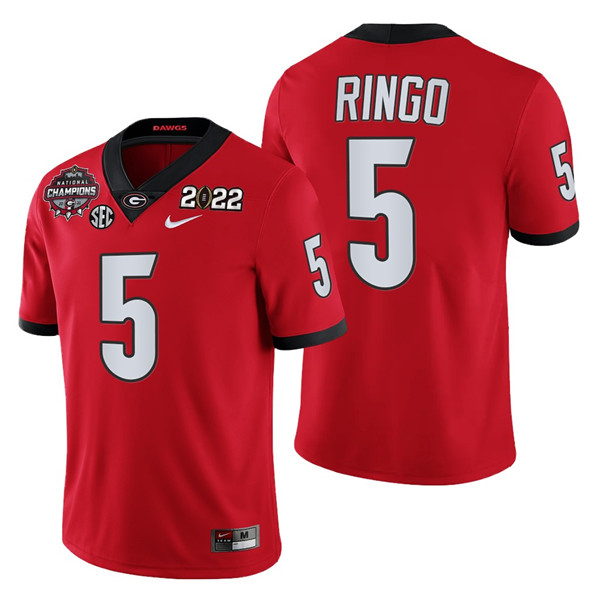 Men's Georgia Bulldogs #5 Kelee Ringo 2021/22 CFP National Champions Red College Football Stitched Jersey