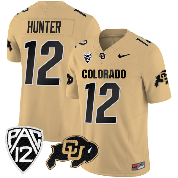 Men's Colorado Buffaloes #12 Travis Hunter Gold 2023 F.U.S.E. With PAC-12 Patch Stitched Football Jersey