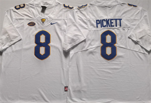 Men's Pittsburgh Panthers #8 PICKETT White Stitched Football Jersey