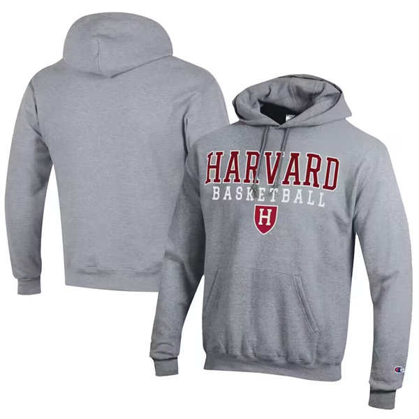 Men's Harvard Crimson Champion Stacked Logo Gray Basketball Pullover Hoodie