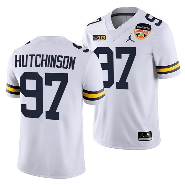 Wolverines Michigan #97 Aidan Hutchinson White College Football Playoff Stitched Jersey