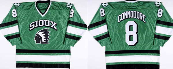 Men's North Dakota Fighting Sioux #8 Mike Commodore Green Stitched Jersey