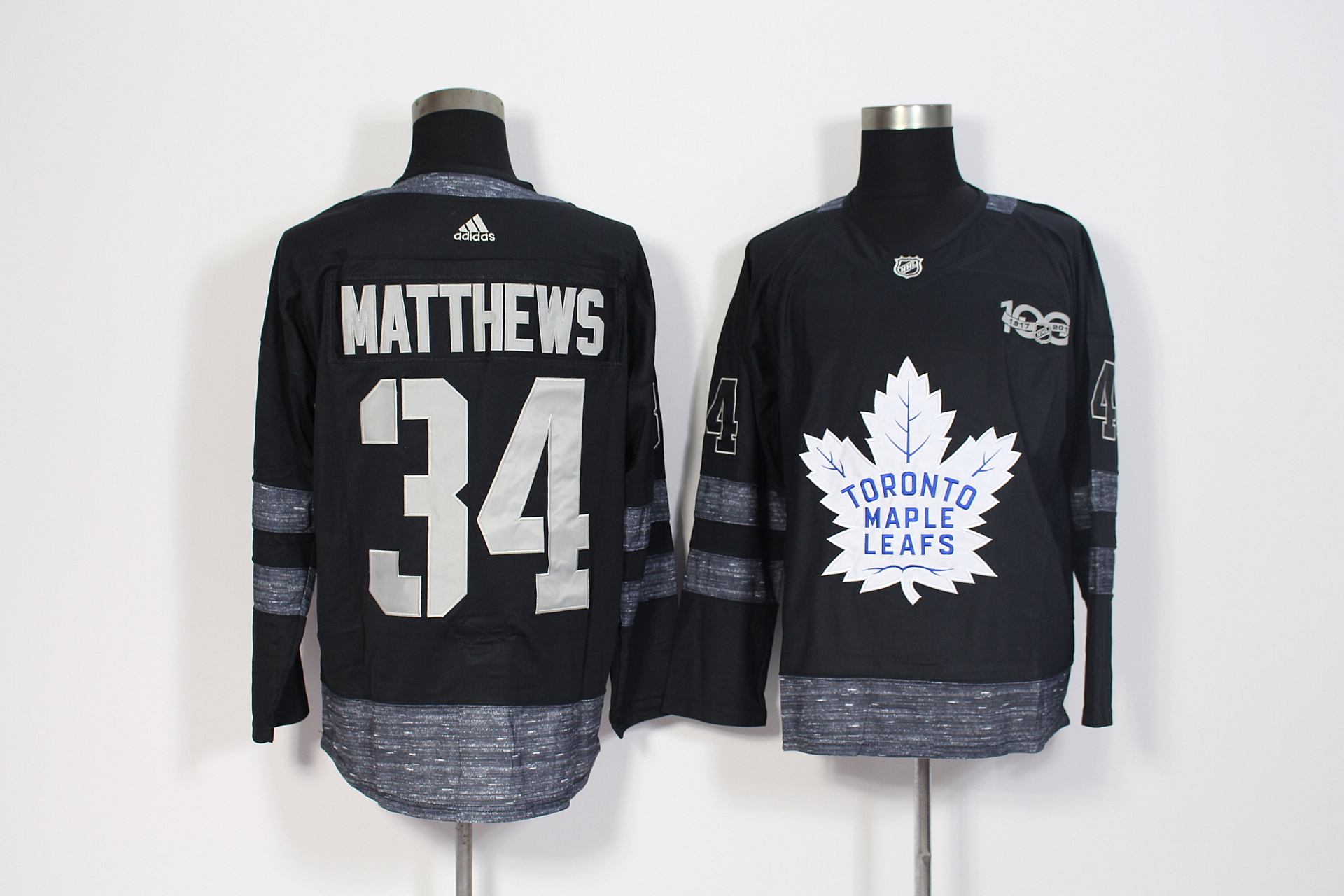Men's Adidas Toronto Maple Leafs #34 Auston Matthews Black 1917-2017 100th Anniversary Stitched NHL Jersey