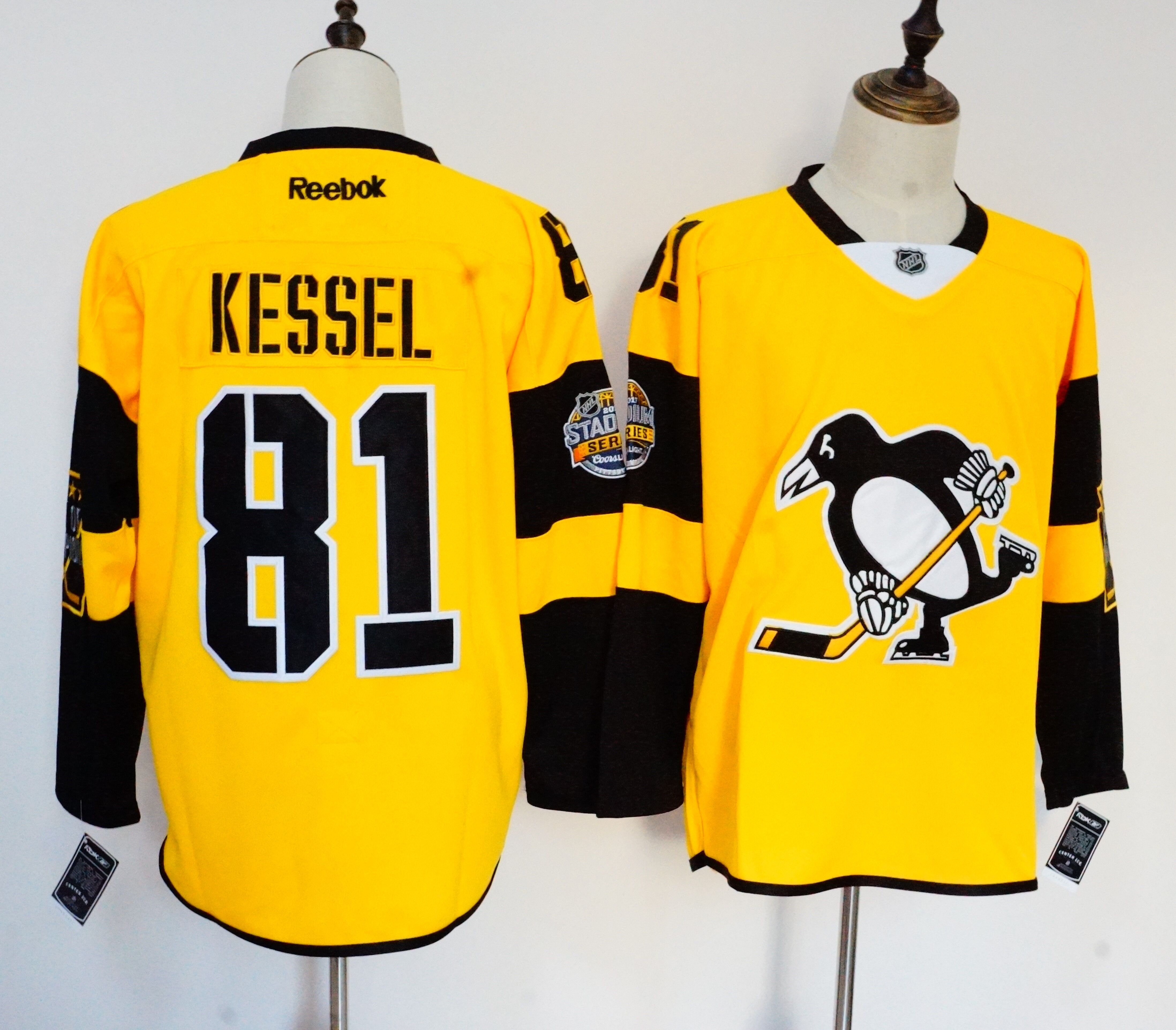 Men's Reebok Pittsburgh Penguins #81 Phil Kessel Yellow Stitched NHL Jersey