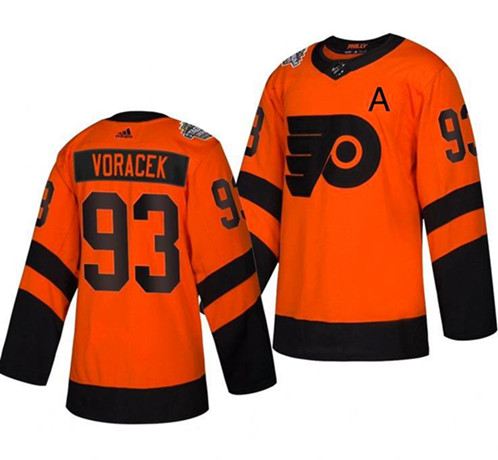 Men's Philadelphia Flyers # 93 Jakub Voracek With A Patch Orange 2019 Stadium Series Stitched NHL Jersey