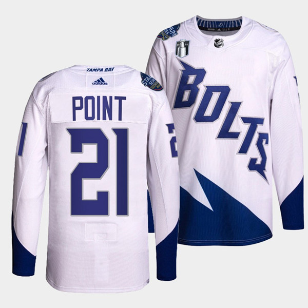 Men's Tampa Bay Lightning #21 Brayden Point 2022 White Stanley Cup Final Patch Stitched Jersey
