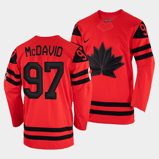 Men's Edmonton Oilers #97 Connor McDavid Canada 2022 Red Beijing Winter Olympic Stitched Jersey