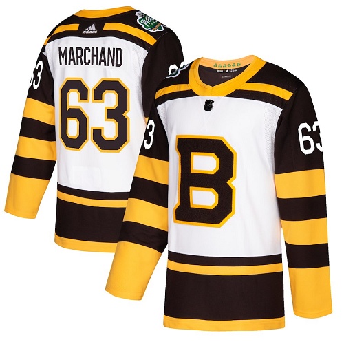 Men's Boston Bruins #63 Brad Marchand White 2019 Classic Stitched NHL Jersey