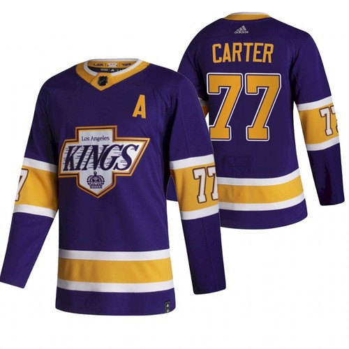 Men's Los Angeles Kings #77 Jeff Carter Purple 2020-21 Reverse Retro Stitched NHL Jersey